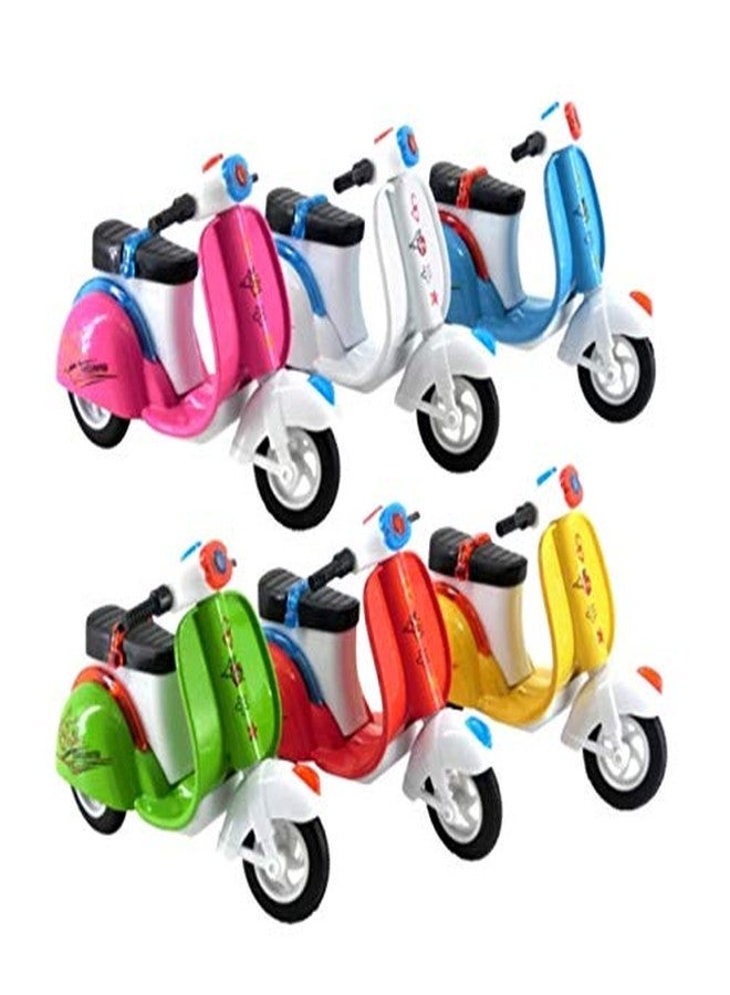 IndusBay® Pack of 6 Mini Die Cast Metal Scooter Vehicle Toy with Pull Back Action and Workable Steering - (4 inches) - Image 1
